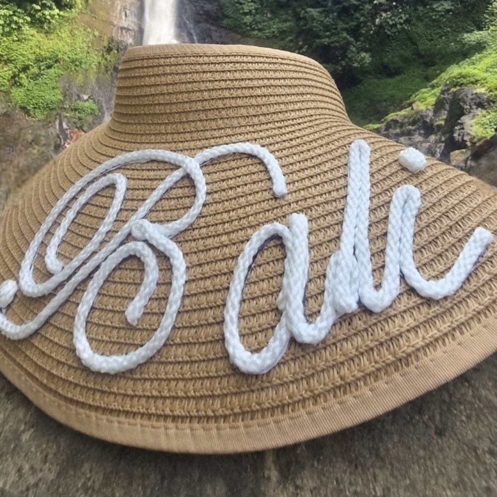 Wide Brim Straw Hat with White Script
